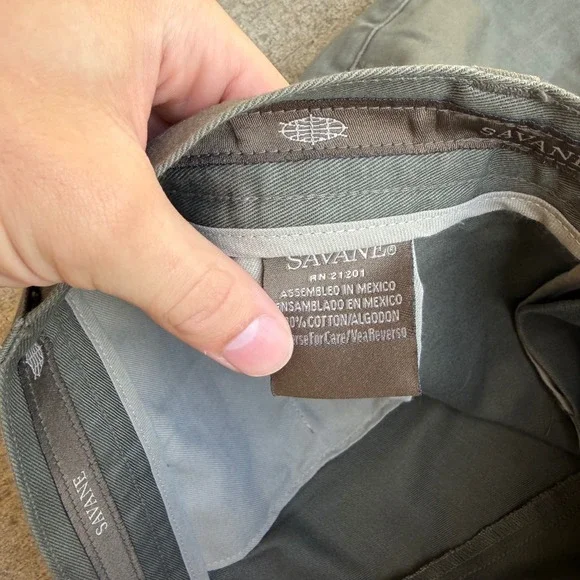 Savane Mens Olive Green Flat Front Chino Pants 100% Cotton 35x32 Straight Leg - Picture 5 of 10